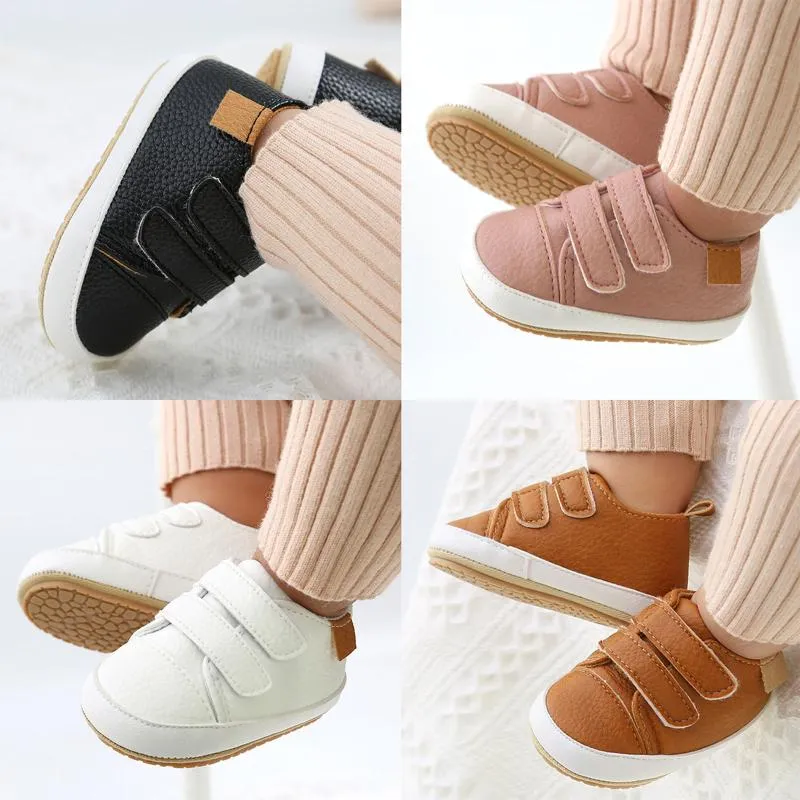 First Walkers Infants Leather Shoes Unisex All Seasons Fashion Walking Anti-Slip Hook And Loop Fasteners Decoration Sneaker 0-18Months