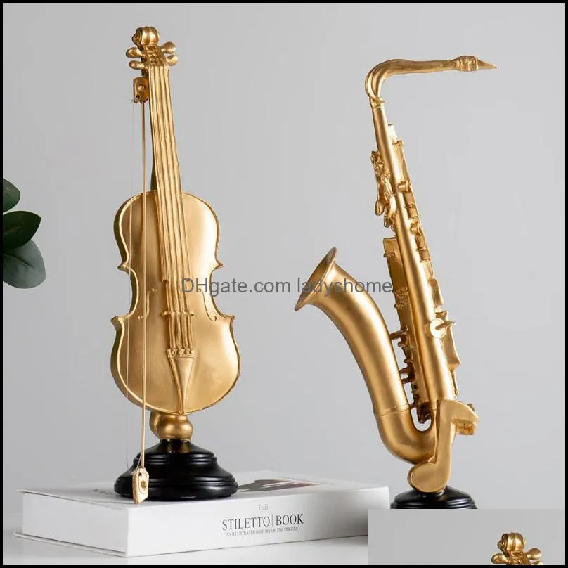 Decorative Objects & Figurines Creative Gold-plated Resin Violin Ornament Mini Shack Musical Instrument Exquisite Model Music Classroom