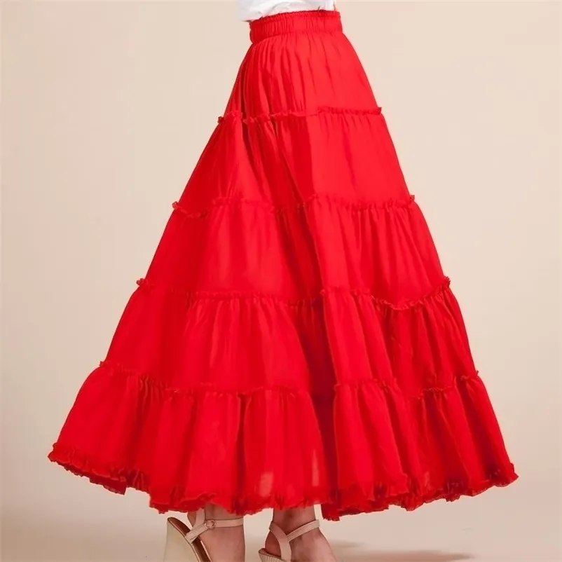 Sommar kvinnor kjol linne bomull vintage lång kjolar elastisk midja boho maxi 210621