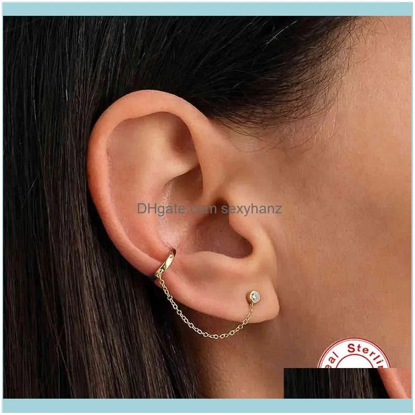 1pcs 100% 925 Fine Silver Delicate Dainty Chain Earring for Women Quality Elegant Simple Handcuffs Link Earrings