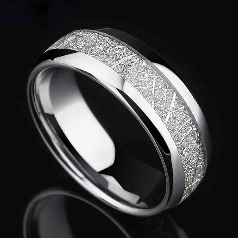 Fashion 2021 Jewelry Accessories Classical 8mm Gold/Silver Color Meteorites Pattern Stainless Steel Rings for Men