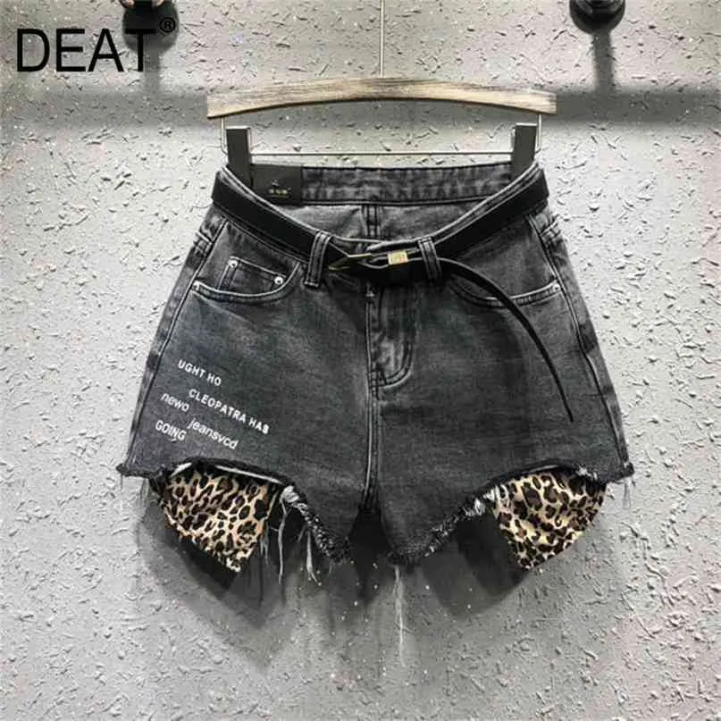 [Диаграмма] Печать Широкие ноги SLOW Свободная универсальная мода Леопардовые джинсы Trend Shorts для женщин Дамы Летние GX475 210722