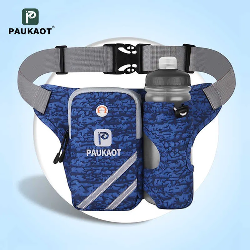 PAUKAOT Women Men Running Belt Bags Sports Runner Bag Jogging Cycling Waist Pack Water Bottle Holder 210708