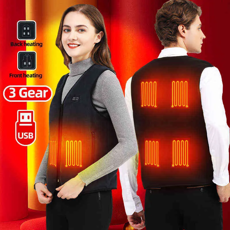 6 Bereiche Erwärmung Beheizte Weste Männer Frauen Elektrische Beheizte Jacke Outdoor USB Aufladen Unter Heizung Weste Fleece Heizung Kleidung 211120