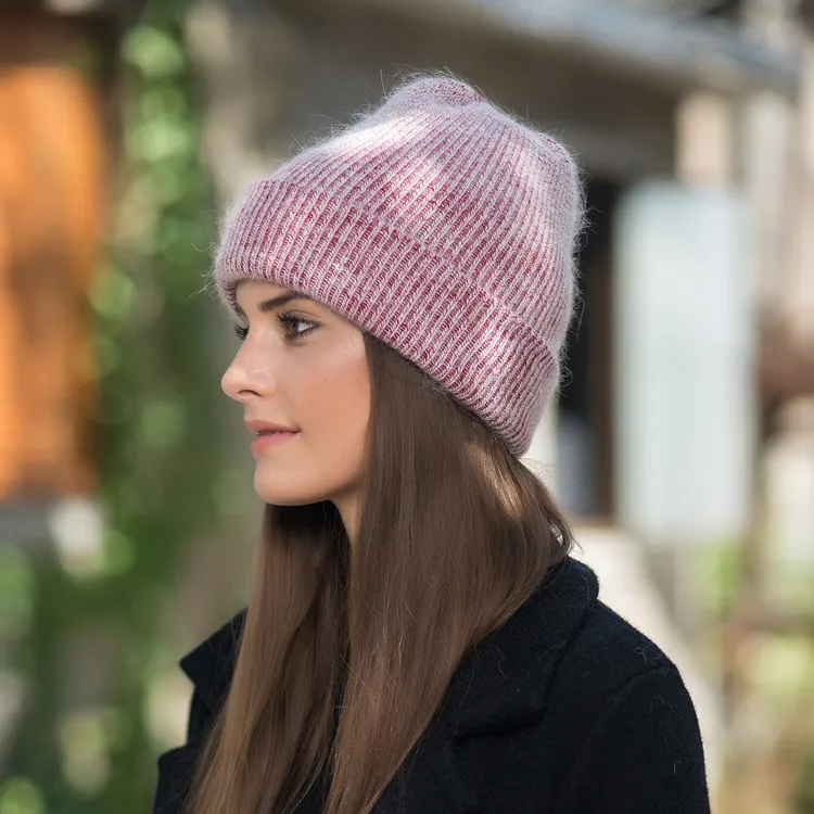  Gorro de punto para mujer, gorro de lana cálido para invierno,  de piel de conejo, elegantes gorros con visera para mujer, Rosado : Ropa,  Zapatos y Joyería