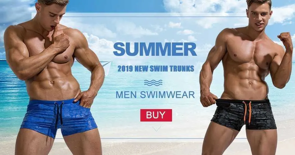 Mens Sexy Gay Swim Trunks Boxer Shorts Para Hombre Sunga Beachwear