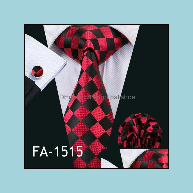 Neck Ties Barry.Wang Arrival Men`s For Men Red Set Fashion Woven Tie Hanky Cufflinks Wedding Party Business1