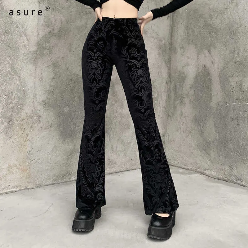 Gothic Flared Spodnie Kobiety Traf Y2K Spodnie Letnie Odzież Emo Vintage Streetwear Estetyczne E Girl Punk Legginsy 22404 210712