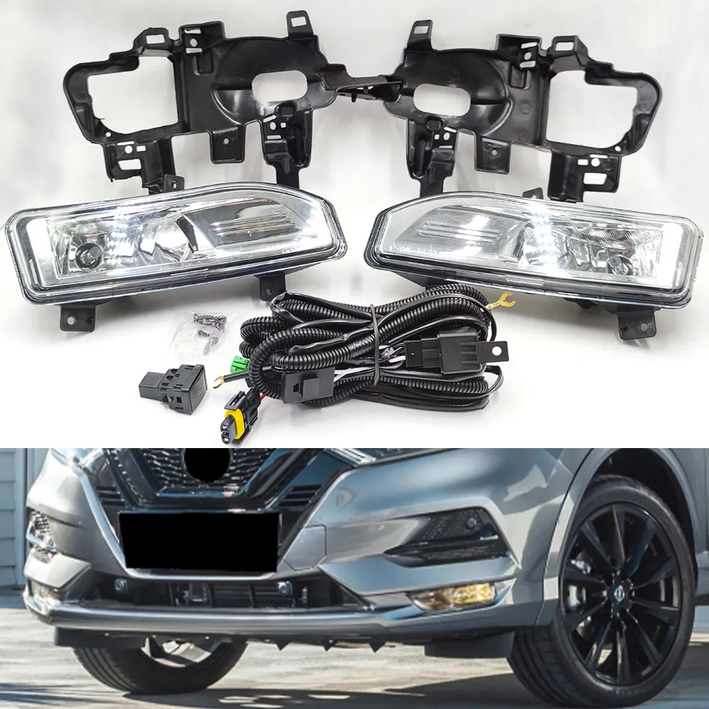 2PCS High Quality Car Front Bumper Fog Lamp cover Kit For NISSAN Qashqai 2018 2019 2020 Halogen Fog Light Harness Switch