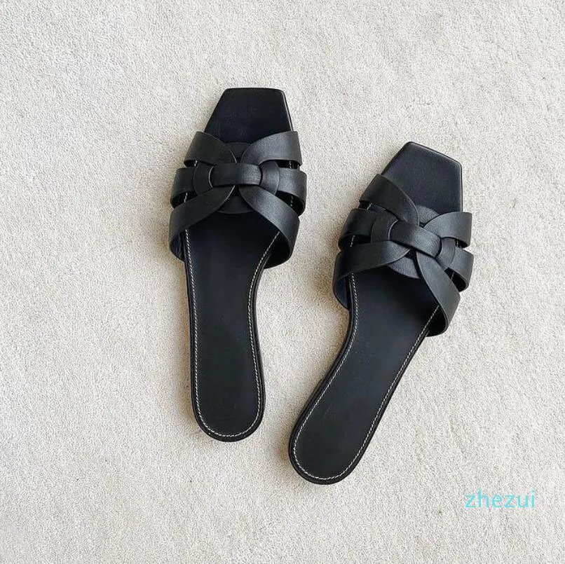 Bulk Designer Slippers Tribute Flat Sole Sandals Woven Leather Women Sandal Slide Slipper Slip Square Toe Shoes Lady Outdoor Party At Only 57.18 DHgate.Com