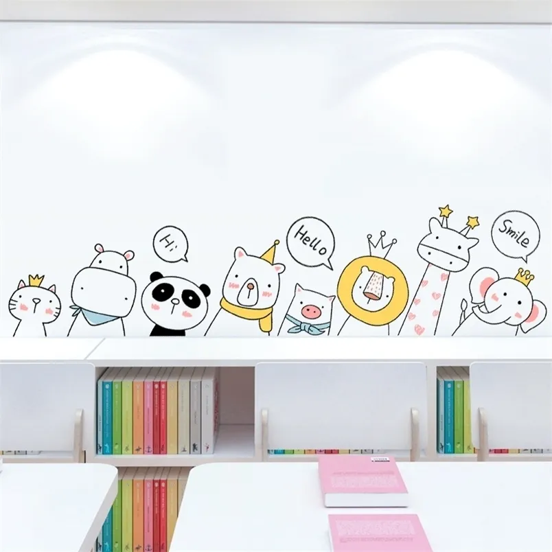 Autocollants muraux d'animaux mignons de dessin animé créatif pour chambres d'enfants, décorations murales de chambre à coucher d'enfant, autocollants auto-adhésifs, décoration de maison 211124