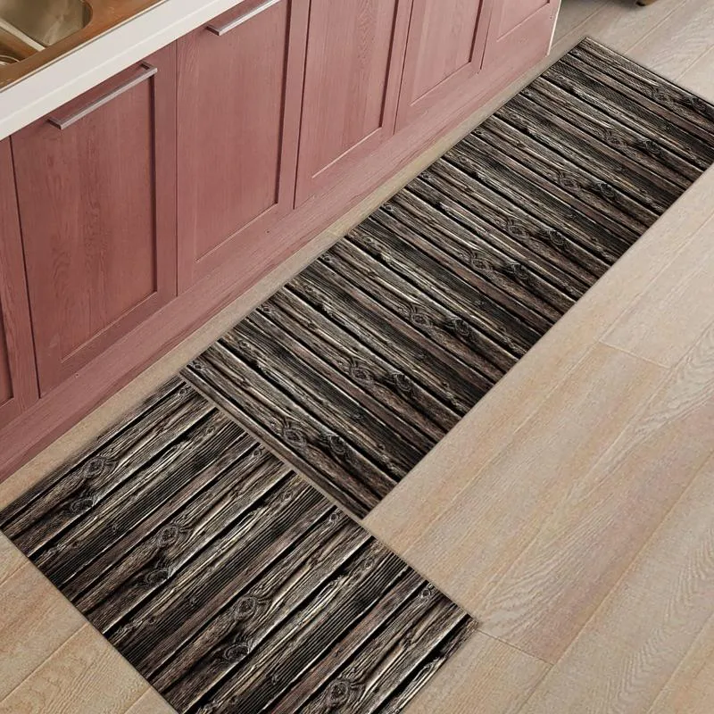 Cushion/Decorative Pillow 2Pcs/Set Kitchen Mat Wood Grain Floor Carpet Door Mats Entrance Non-Slip Rug For Living Room Bathroom