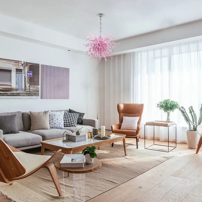 Nordische Art-Deco-Lampen, Kronleuchter für die Küche, mundgeblasene rosa Glas-Kronleuchter, luxuriöse Dekoration für Zuhause, Schlafzimmer, Esszimmer und Wohnzimmer