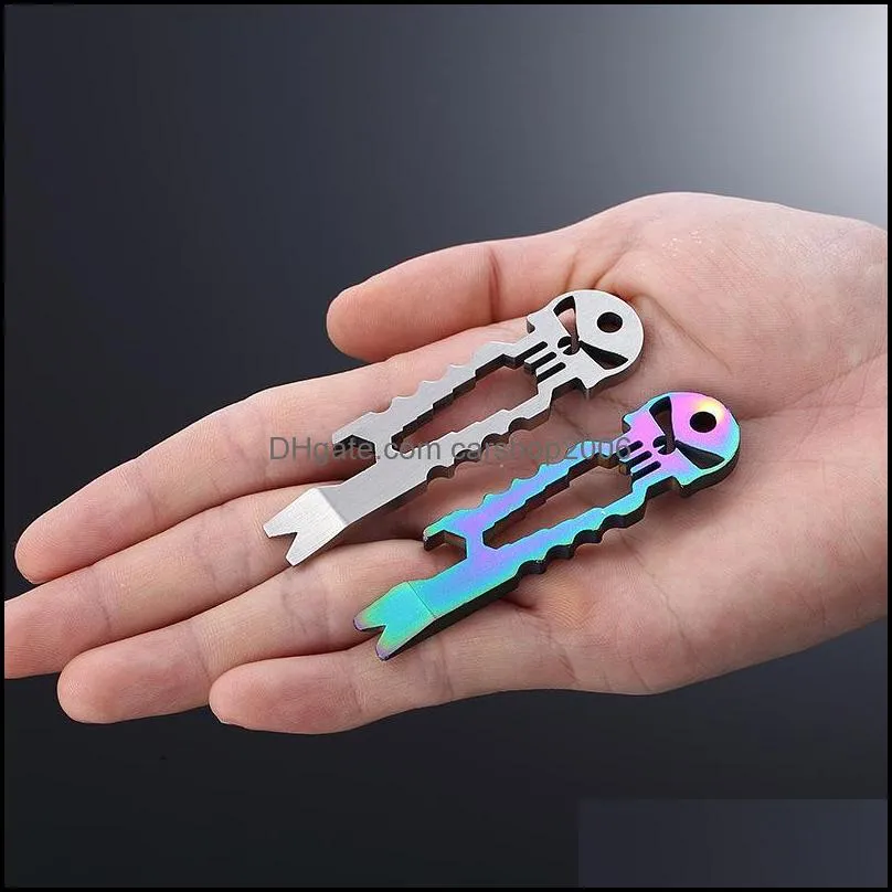 Outdoor Stainless Skull EDC Multifunction Tool Key Chain Bottle Opener 4 Color New GWD11680