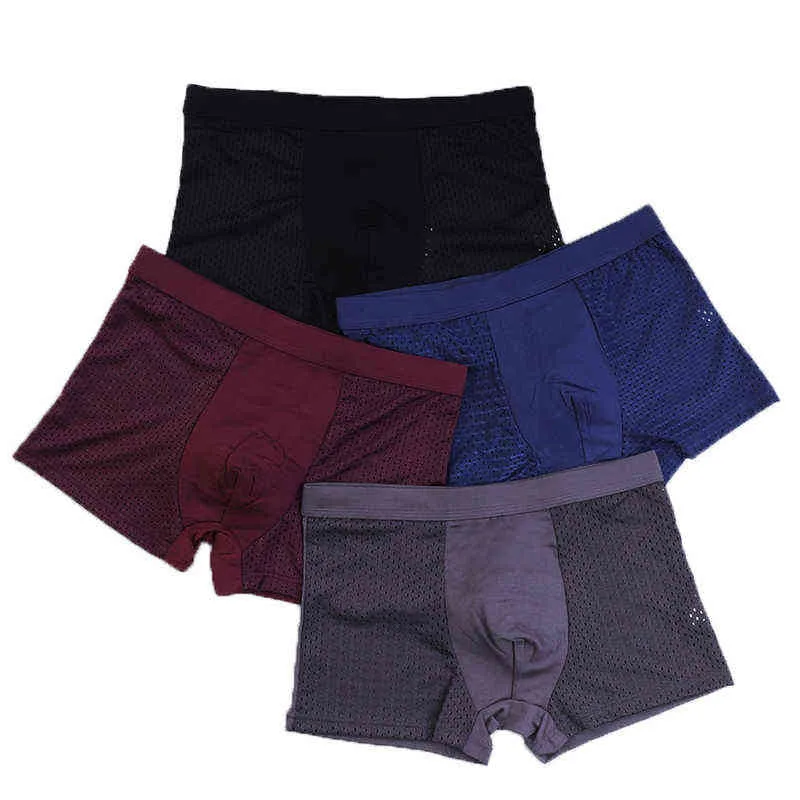 4 pcs/Lot Hommes Culotte Homme Slip Homme Pack Shorts Boxers Sous-Vêtements Slip Homme Calzoncillos Bambou Trou Grande Taille 5XL H1214