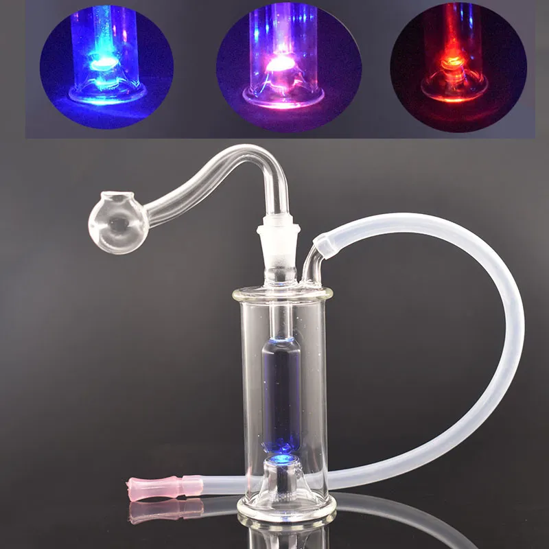 Commercio all'ingrosso protable 10mm Femmina mini spesso inebriante LED Glass Oil Rigs Bong con ciotola in vetro da 10 mm e tubo in silicone per fumare