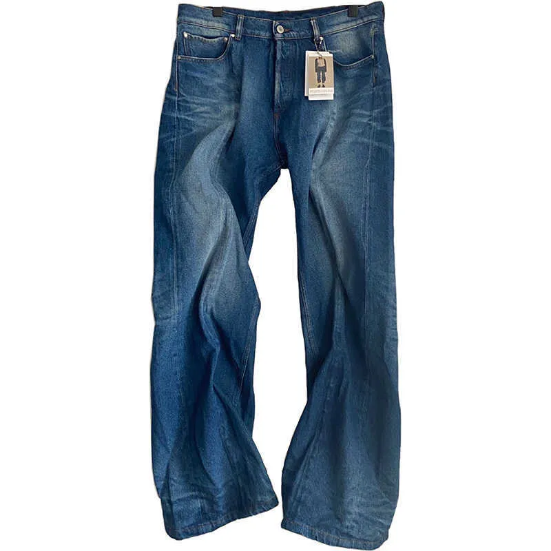 Fio de aço deformado YPROJADO dos homens torceu lisos lisos jeans de perna larga este ano