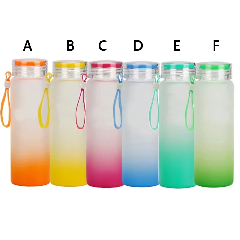 Sublimation Water Bottle 500ml Frosted Glass Water Bottles gradient Blank Tumbler Drink ware Cups JJA12180