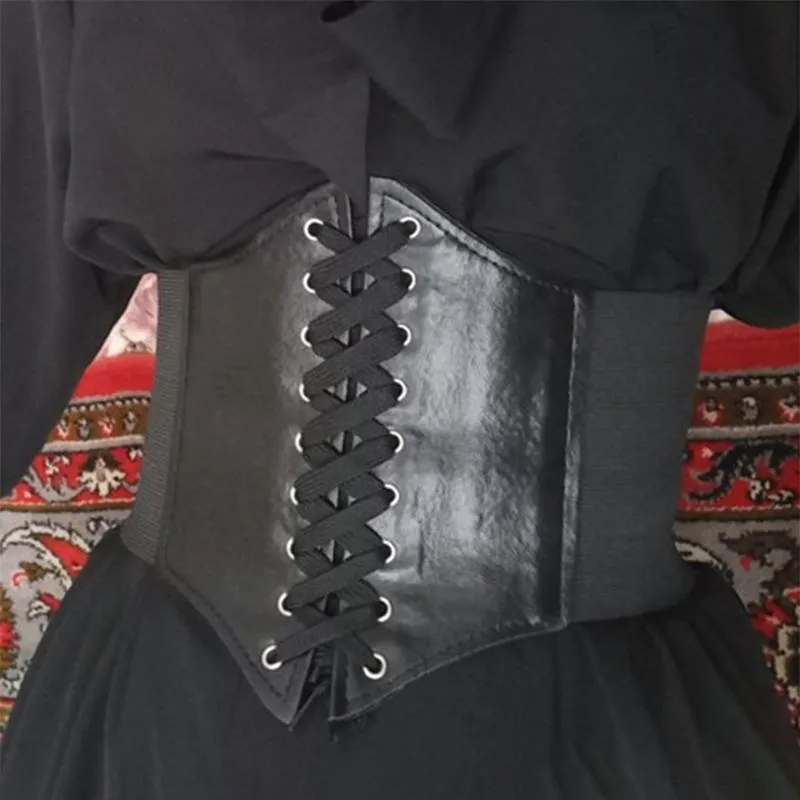 Courroies Femmes Corset large Ceinture PU Cuir Body Body Bandeau noir Sexy Mincy Taille élastique pour robe Goth Feminin Cinto Sobrettudo