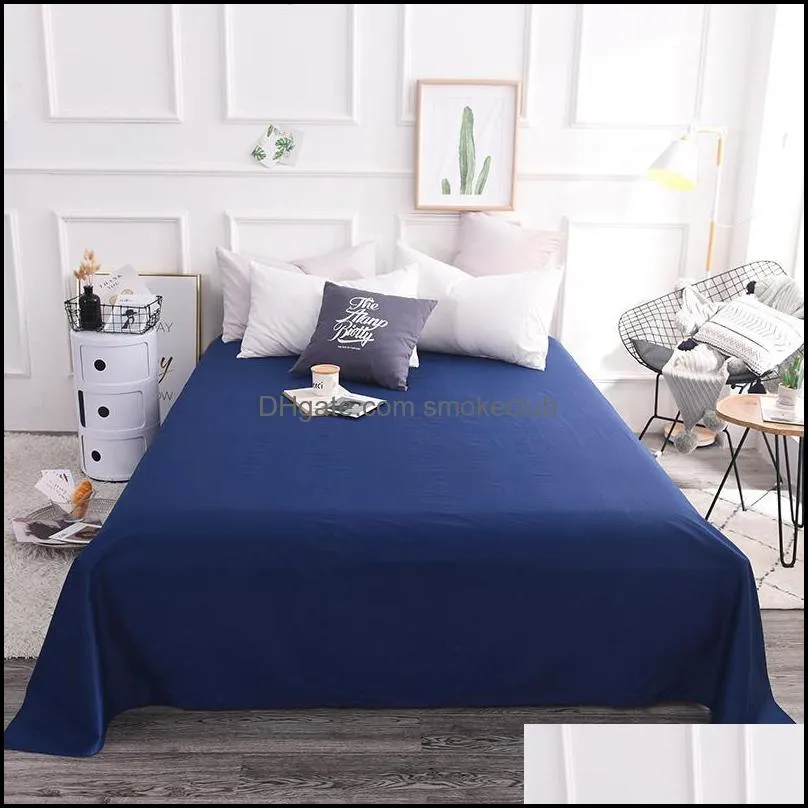 Sheets & Sets Home El Bedroom Single Double Bed Solid Color 1Pc Cotton Flat Sheet Bedding Linens Twin Full Queen King Size