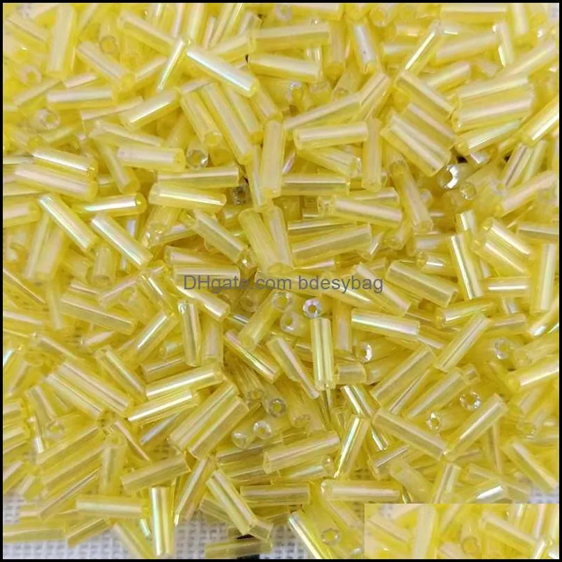 Andra lösa smycken andra stock 2*6mm 50g/väska rör transparent färger pärla lyster pläterad rund hål glas bugle pärlor för tofsar och diy d