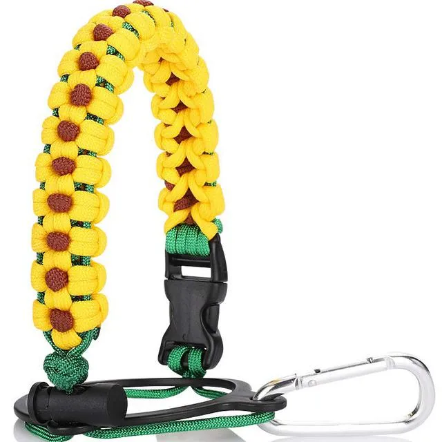 Paracord Handle Carrier Survival Strap Cord With Safety Ring plastic rings and Carabiner For 12oz-64oz Wide Mouth Water Bottle