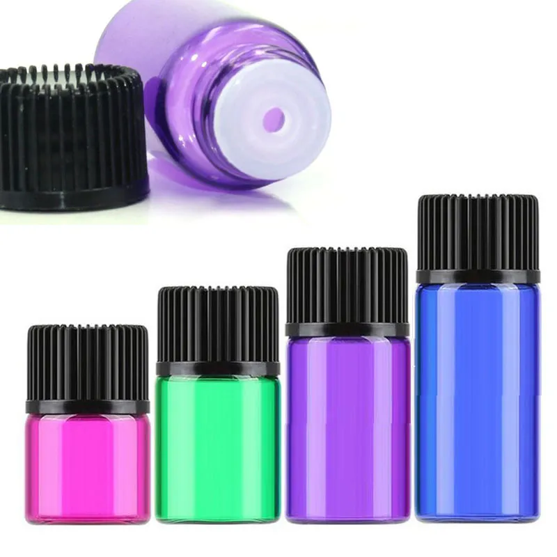 200pcs Empty 1ml 2ml 3ml 5ml Small Colorful Glass Bottle Mini Perfume Sample Container Essential Oil Liquid Test Vials