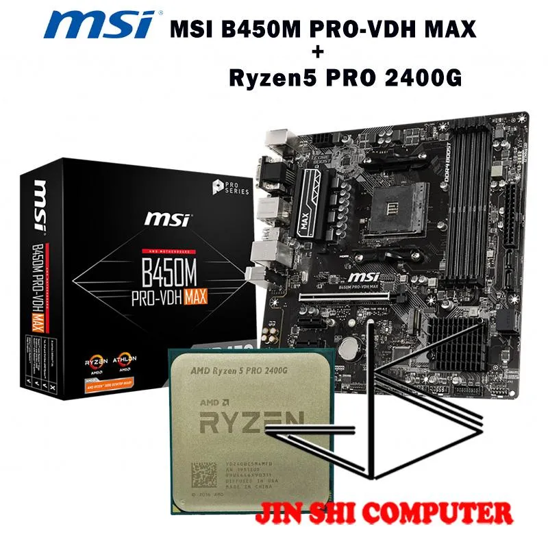Motherboards AMD Ryzen 5 PRO 2400G R5 CPU + MSI B450M PRO VDH MAX Motherboard Set Meal Socket