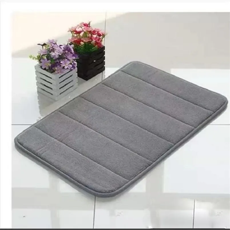 Home Bath Mat Non-slip Bathroom Carpet Soft Coral Fleece Memory Foam Rug Mat Kitchen Toilet Floor Decor Washable 8 colors 211130