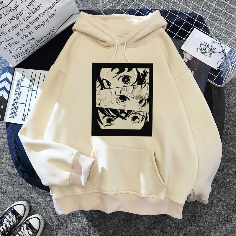 90s Demon Slayer Anime Tanjiro Nezuko Hoodie Sweatshirt Women Korean Kpop  Street Style Sweatshirt girl Streetwear Sudadera Mujer H0909