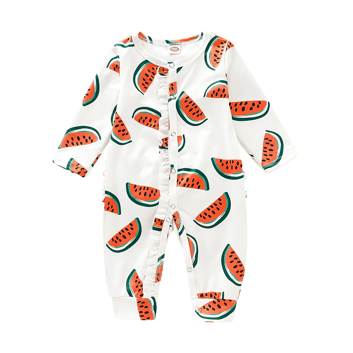 Toddler Baby Newborn Boy Girl Clothes Cute Watermelon Print Romper Long Sleeve Wrapped Foot Jumpsuit New 34