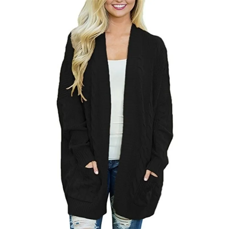 Frauen Lange Strickjacke mit Taschen Große Strickpullover Winterkleidung Mantel Pull Femme Manche Longue Herbstmode rz* 210805