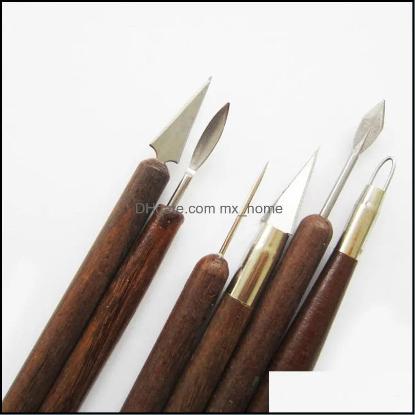 6pcs Clay Sculpting Set Wax Carving Pottery Tools Sculpt Smoothing Polymer Shapers Modeling Carved Tool Wood Handle Set Merry
