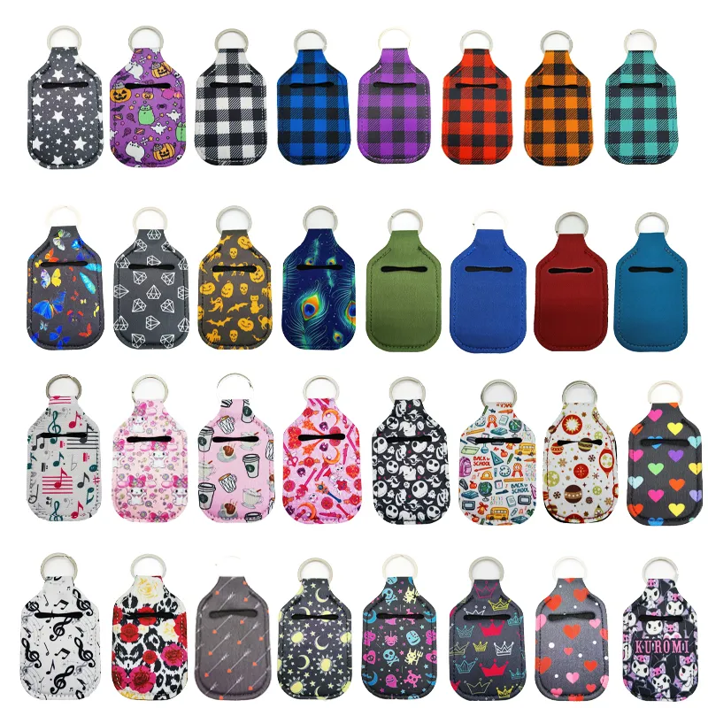 Neoprene Hand Sanitizer Keychains Party Favor 30ML Portable Alcohol Bottles Holders Key Rings