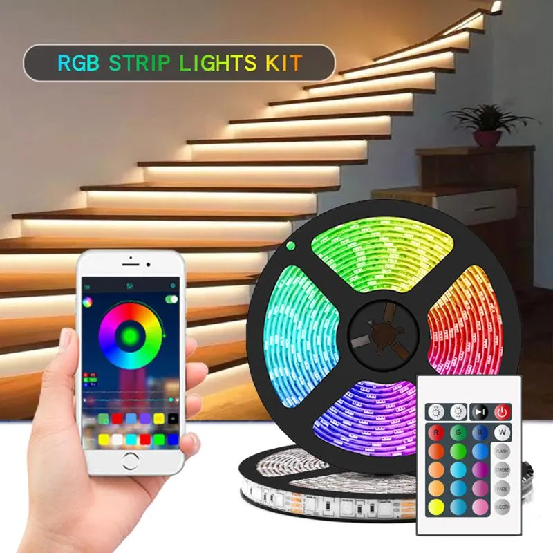 LED 스트립 라이트 10m RGB LED 라이트 네온 12V 방수 장식 벽 침실 앰비언트 TV 블루투스 컨트롤러 EU 플러그