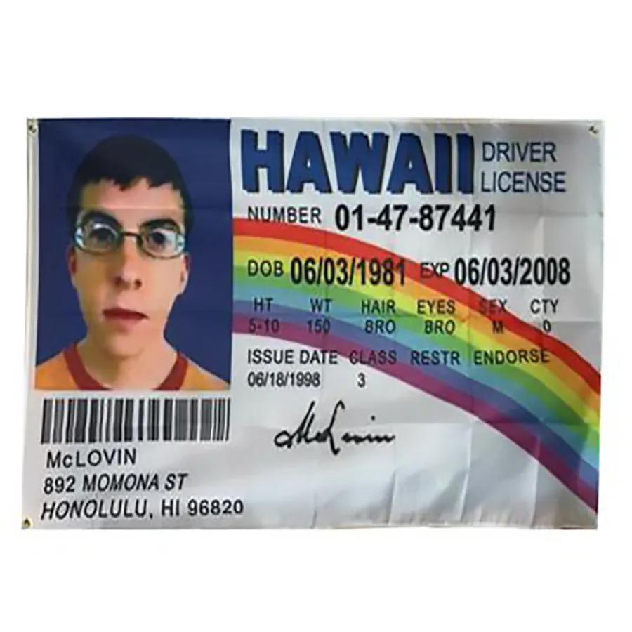 90x150cm 3x5 FTS McLovin Flag Fake ID Riber Licentie Banner Groothandel Factory Prijs