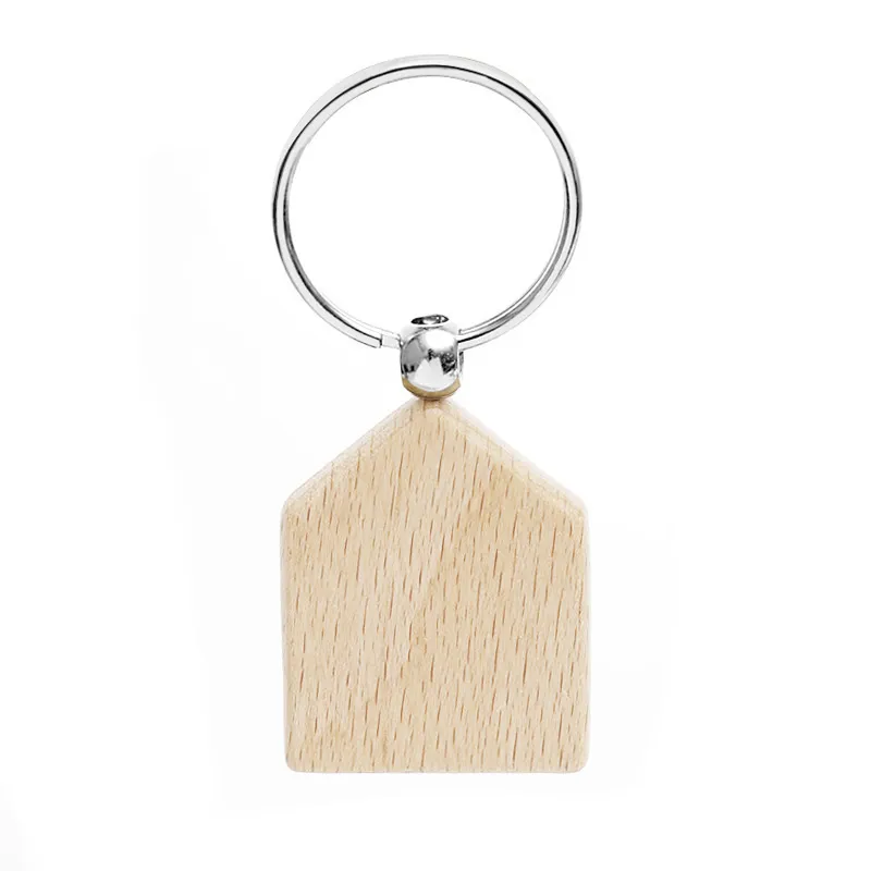 Beech Wood Keychain Party Favors Blank Personalized Customized Tag Name ID Pendant Key Ring Buckle Creative Birthday Gift