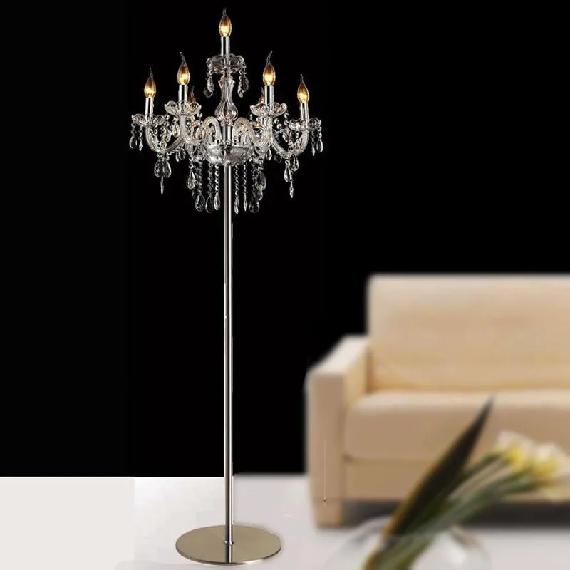 Lâmpadas de assoalho Lâmpada de cristal moderna para sala de estar Restaurante Decoração de casamento Mesa clássica E14 Candle Stand Fixtures255j