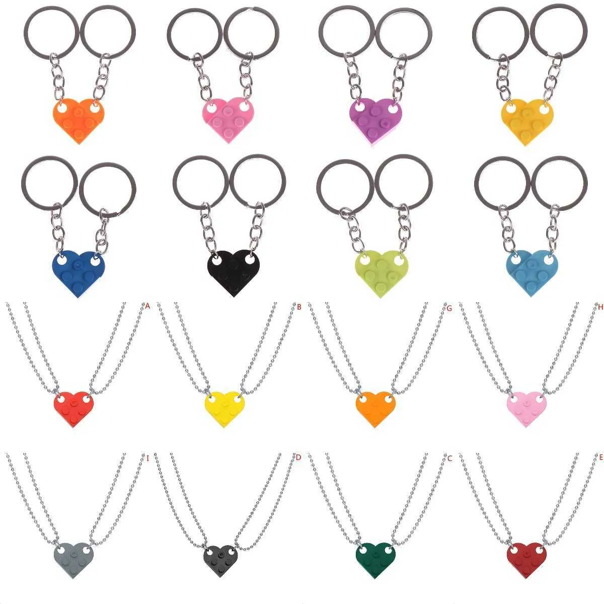 2Pcs Cute Love Heart Brick Keychain for Couples Friendship Women Men Girl Boy Key Ring Birthday Jewelry Gift chaveiro llavero G1019