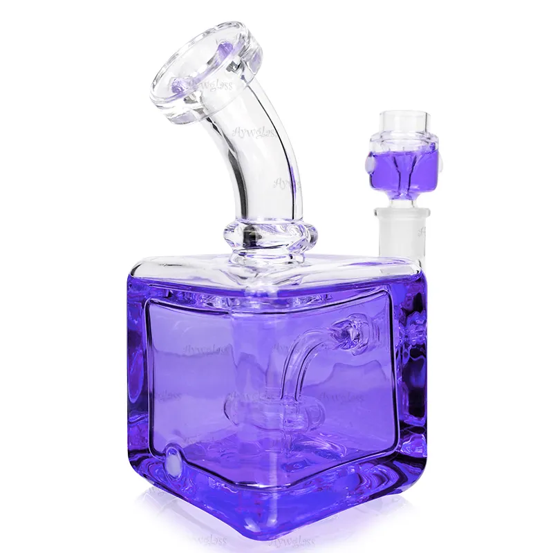 Purple Cube glycerin coil bong hookah freezable glass smoking water pipe shisha chilled lookah