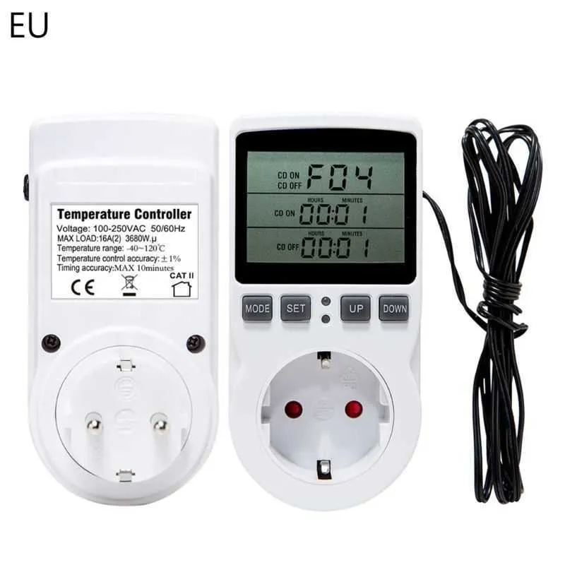 Digital Thermostat Outlet Controller With Probe - Temperature Control For Heaters, ACs & More (1800W)