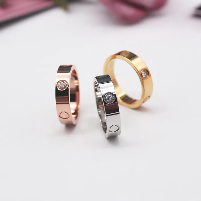 Designer Rose Gold Stainless Steel Crystal Woman Jewelry Love Ring Men Promise Rings For Female Women Gift Engagement With bag