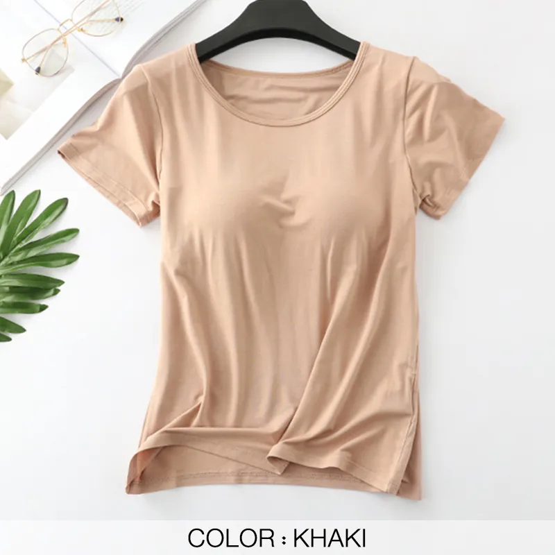 Sexy Korean Modal Gym Shirts Women With Built In Bra, Padded Push Up, And  Stretchable Short Sleeves For Women SA0762 210310 From Lu02, $17.37