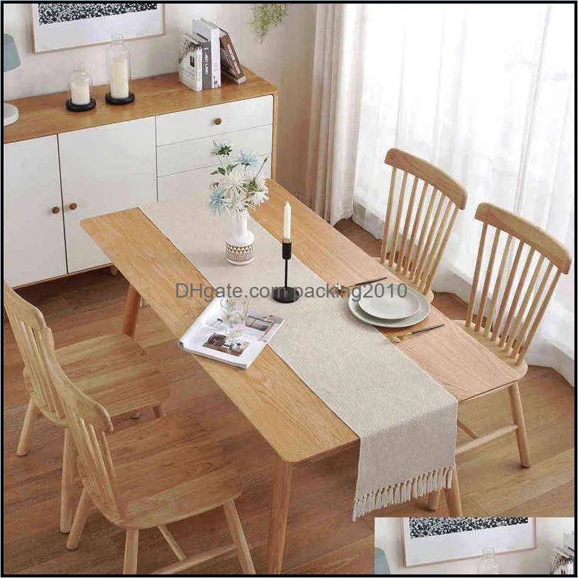 Nordic Style Table Runner Handmade Weave Tablecloth Household Decoration Tassel Cotton Tea Table Cover Coffee Table Flag 220107