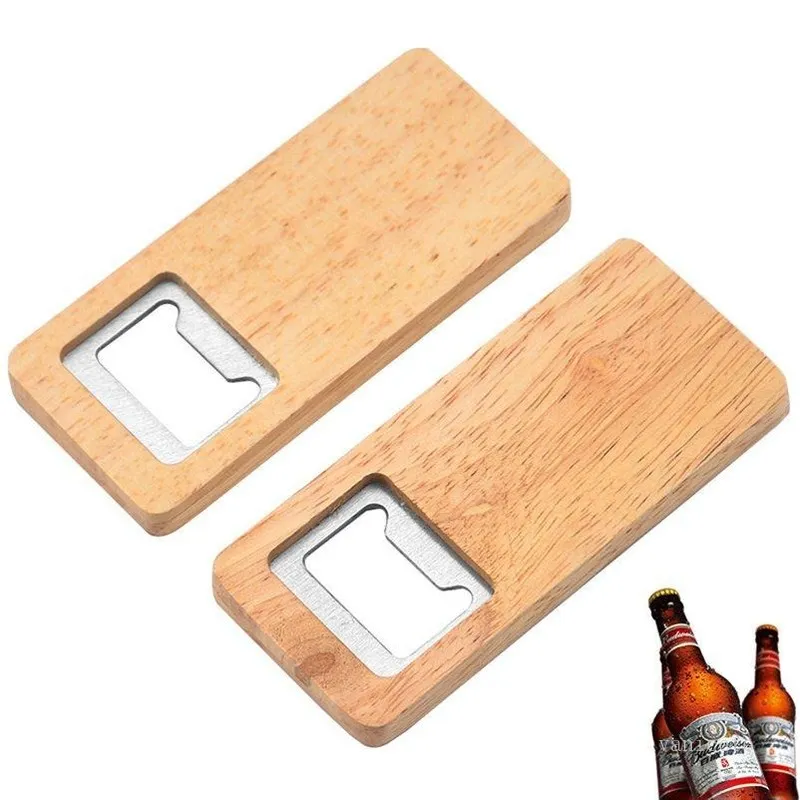Apribottiglie da birra in legno in acciaio inossidabile con manico quadrato in legno Apriscatole Accessori da cucina per bar Regalo per feste T500467