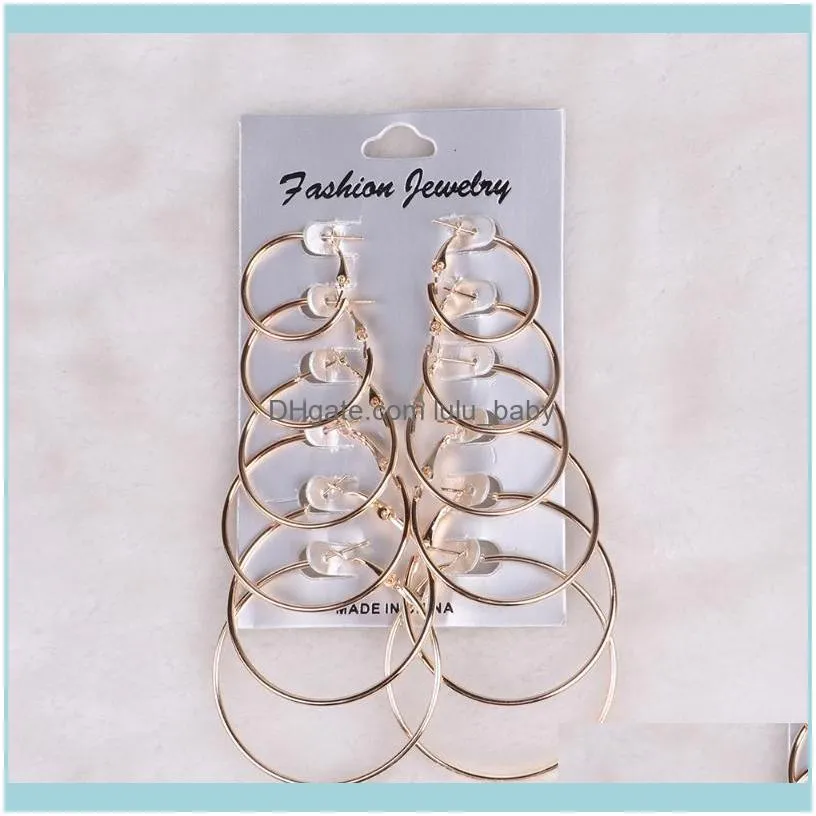 6Pairs Punk Hoop Earrings Set Big Circle Jewelry For Women Girls Steampunk Ear Clip Style Earring Ring & Huggie