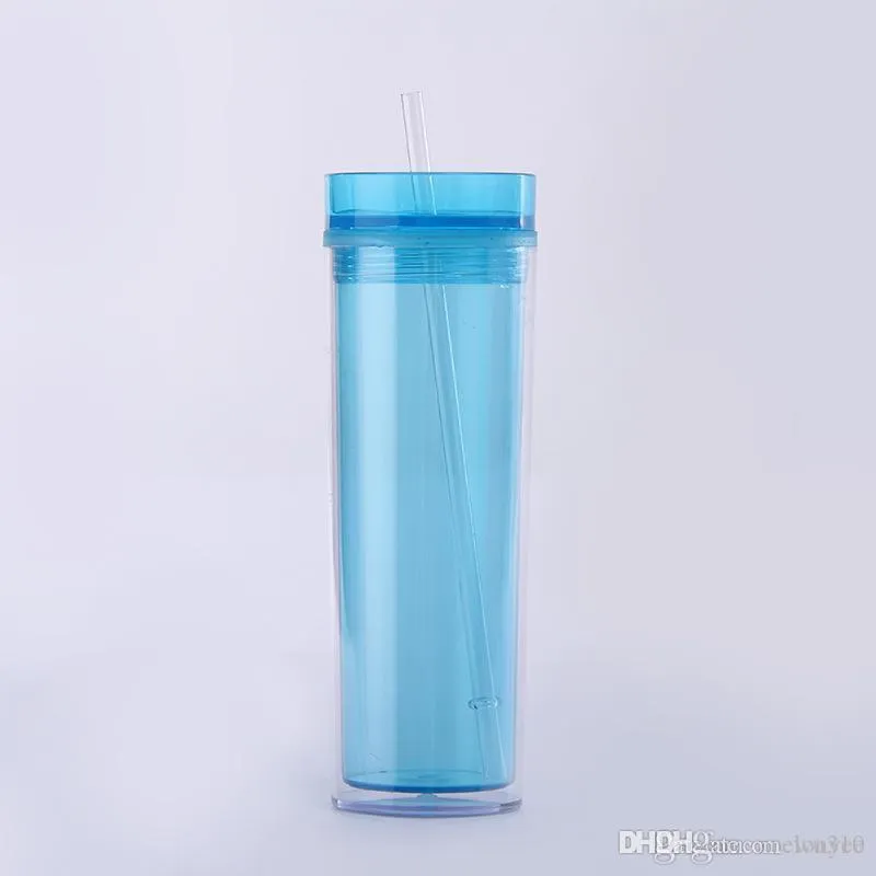 15 Unzen transparente Doppelschicht-Becher mit Strohhalm, kreative niedliche Wasserbecher, neue Sport-Wasserflasche, versiegelt, auslaufsicher, Plastikbecher, DBC VT1708