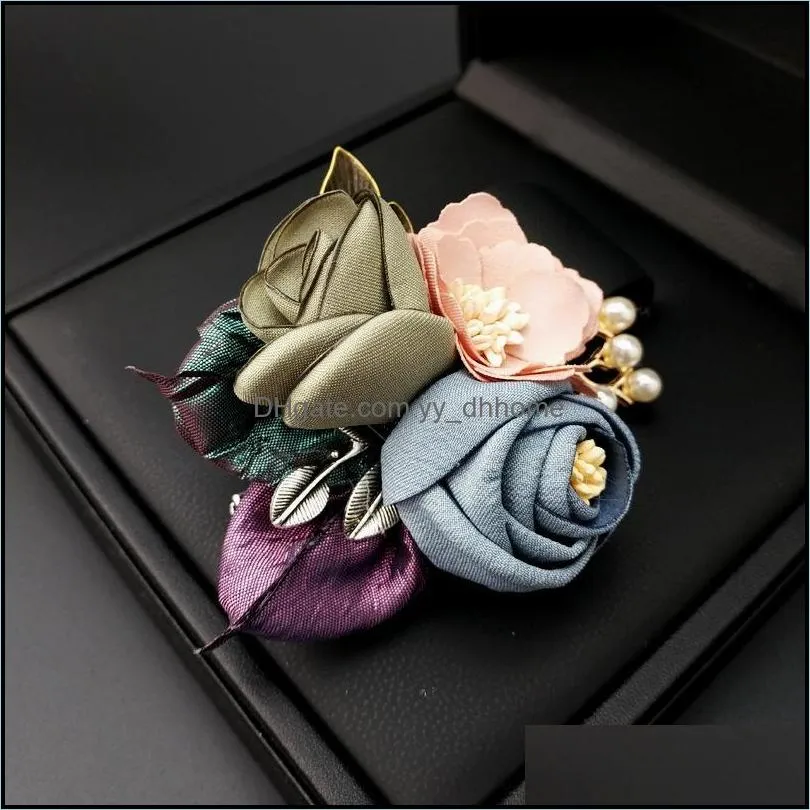 Pins, Brooches 2021 Korean Cloth Art Flower Brooch Pearl Lapel Pins Female Wedding Jewelry Fashion For Women Clothing Accessories