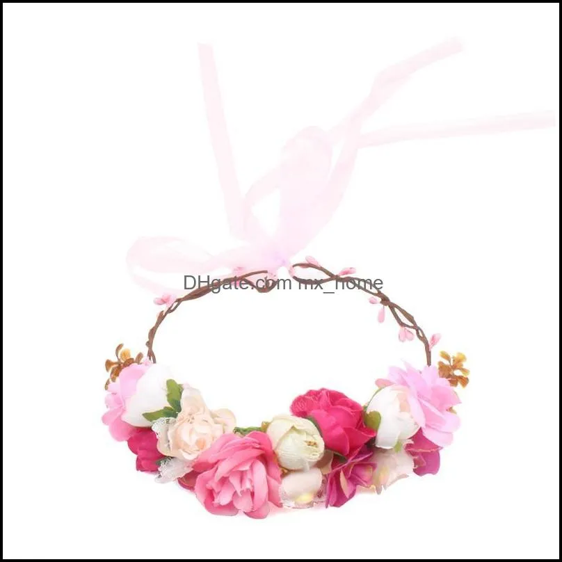 Miss Cute Girl Sweet Princess Headband Floral Crown Flower Wedding Party Hair Wreath Boho Bridal Headdress Accessories