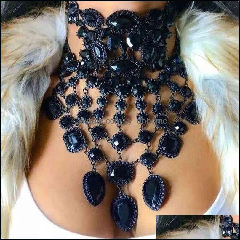 KMVEXO Fashion Jewelry Maxi Necklace For Women Crystal Bead Collar Choker Tassel Statement Chockers 220121